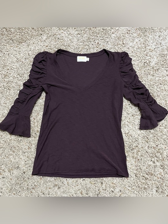 Nation LTD Tops - Nation LTD Sylvia Ruched Flounce V-Neck Blouse Top Eggplant Feminine FestivalXS